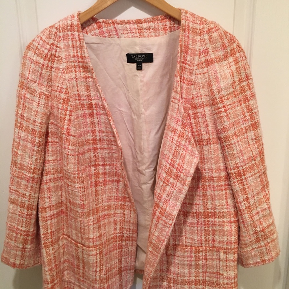 Talbots Pink And Orange Tweed Blazer, Size 14 - image 1